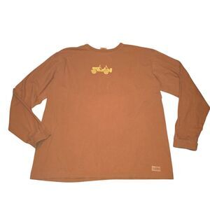 Life Is Good Men's Size XL Yellow Jeep Orange Cotton Long Sleeve Crew Neck Tee